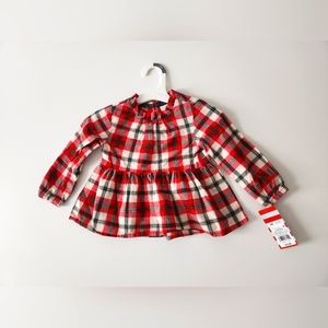 NWT Cat & Jack Christmas Holiday Baby Girl Shirt 18 Mon Beautiful Red Plaid